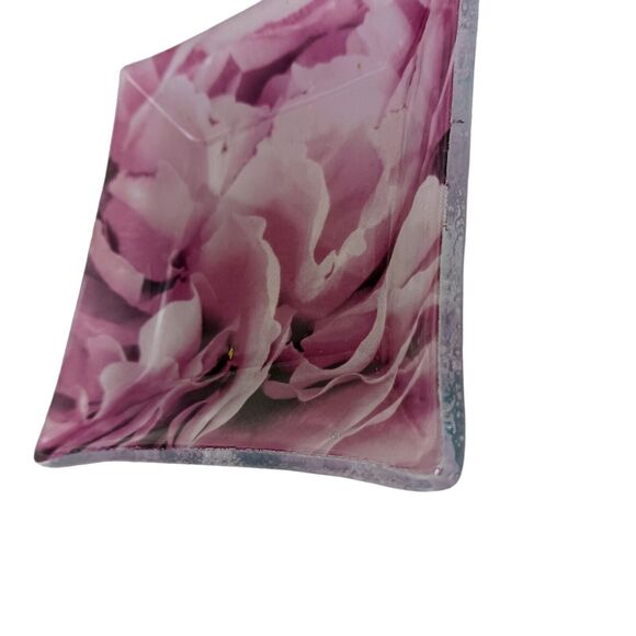 Glass Candle Drip Dish Plate 4" ROSE PETALS Violet Pink Square Romantic Vintage - Picture 4 of 16